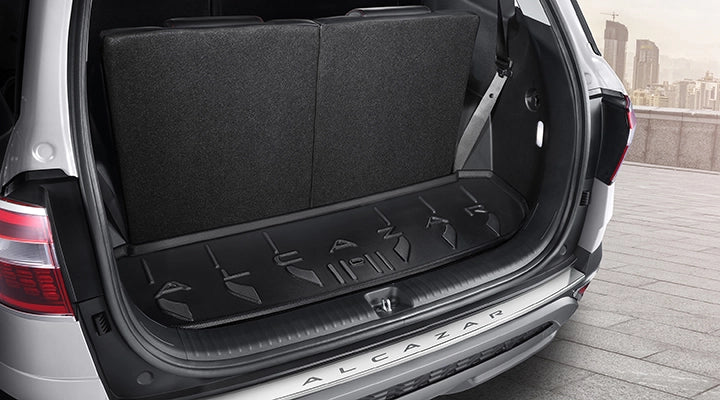 Hyundai Alcazar 3D boot mat, custom-fit, water-resistant, all-weather protection for the trunk.