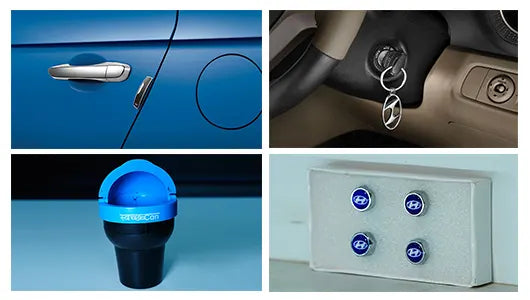 Car Accessories Combo - Door Edge Guard | Valve Caps | Key Chain | Swachh Can